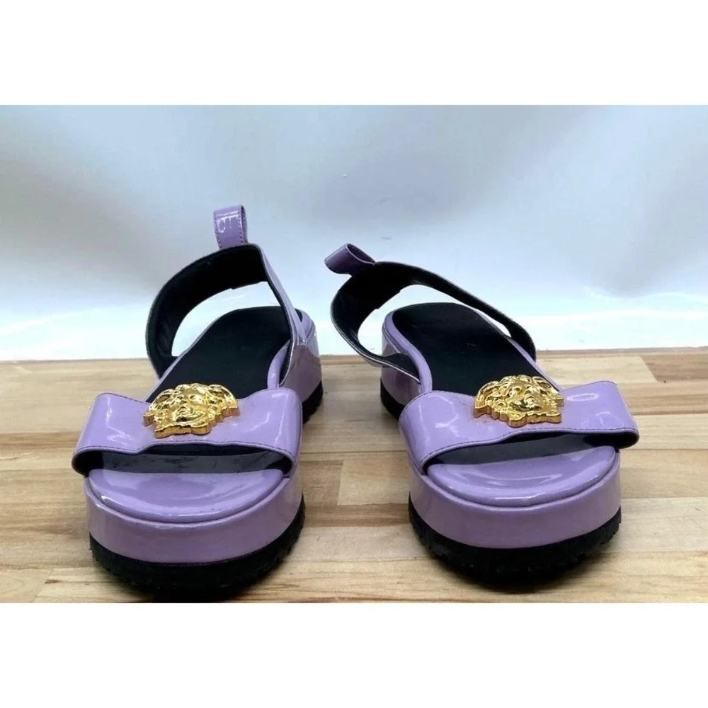 Versace Medusa Platform Sandals Kids Lilac Purple Good Patent Leather Gold 2-33